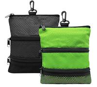 Golf Tee Bag Pouch with Clip for Men Women Multi Pocket Zipper Hook to Bag Value 2 Pack, Golf Bags Durable Handbag Portable Accessories Nylon Valuables Holder Sports Outdoor (2 Pack-Green+Black)
