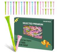 Golf Tees Styllish Bamboo Wooden Coloured Painted 50 Pack, 2 3/4 or 3 1/4 Inch Tee with 10 More Short 1 1/2 Inch Driving Range Tees, Enhanced Visibility Pink Green for Men Women (Colorful, 3 1/4 Inch)