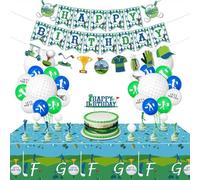 Golf Theme Birthday Party Decorations, Includes Happy Birthday Banner, Tablecloth, Balloons, Cupcake Toppers, Golf Birthday Party Supplies for Men, Golfer, Sports Fanatic, Par-Tee Decor (B)