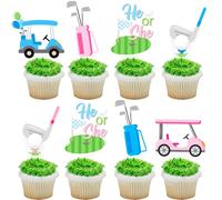 Golf Theme Gender Reveal Cupcake Toppers, Blue Pink Golf Cart Design, Baby Shower Party Decorations, 12 Pack