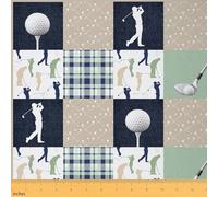 Golf Themed Fabric by The Yard Watercolor Patchwork Grid Stripes Decor Fabrics for Sewing Lovers Extreme Sports Style Players Print Fabric for DIY Upholstery and Home Accents 1 Yard,36" L x 59" W