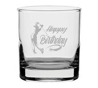 Golf Themed Happy Birthday Whiskey Glass, Engraved Design, Gift for Golfers