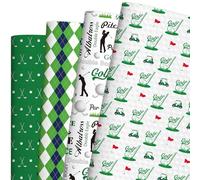 Golf Themed Wrapping Paper for Men Boys, 12 Sheets Retro Gift Wrap with Golf Clubs, Balls, Carts, and Green Argyle Designs, Sports Wrapping Paper for Father's Day Birthday (20 X 28 Inches Per Sheet)