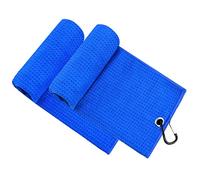 Golf Towels Set for Golf Bags with Clip Tri-fold Waffle 24" X16" Value 2 Pack, Golf Bag Towel with Carabiner Clip for Men Women Fitness Gym Training Color White Black Blue Grey Green (Blue)