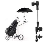 Golf Umbrella Holder for Trolley, Adjustable Golf Cart Connector Clip | Handlebar Push Cart Black Umbrella Stand Clamp Attachment for Motocaddy, Powakaddy All Models Stroller Buggy Wheelchair