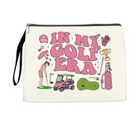 Golf Wash Bag for Women, Waterproof Linen Golf Themed Make up Bag with Inner Lining and Attached, Double-Sided Print Cosmetic Bags with Lanyard for Golf Lovers Players Ideas Birthday Christmas