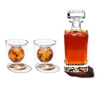 Golf Whiskey Gift Set | Crystal Decenter with 2 Double Wall Crystal Clear Glasses|Perfect Golf Gift Set | 700ml Decanter with two 5oz Golf themed Whiskey Cups
