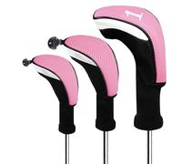 Golf Woods Club Head Covers 3/4 Set With Gift Box, Golf Head Covers 1 3 5 7 X With Interchangeable Number Tag for Men Women Fit All Wood Clubs (Pink 3pcs)
