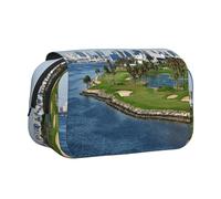 Golf Yacht Club Flip-Top Double-Layer Pencil Case,Large Capacity (Holds 50 Pens/Pencis),Full-Print Durable Polyester School Office Supplies