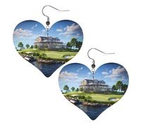 Golf Yacht Club Prints Leather Heart earrings Pendant Stylish and light Lightweight Dangle for Women Girls, One Size, Leather, No Gemstone