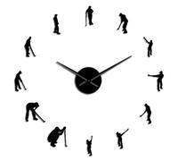 Golfers Large DIY Wall Clock Golf Player Mirror Surface Wall Sticker Golf Club Hanging Watch Sports Golfing Decor Big Time Clock(Black,37inch)