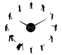 Golfers Large DIY Wall Clock Golf Player Mirror Wall Art Stickers Giant Wall Clock Golf Club Hanging Watch Sports Golfing Decor(Black,37inch)