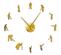 Golfers Large DIY Wall Clock Golf Player Mirror Wall Art Stickers Giant Wall Clock Golf Club Hanging Watch Sports Golfing Decor(Gold,27inch)