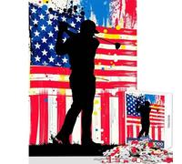 Golfing American Flag Puzzles for Teenagers 1000 Piece Support Memory Strength And Retention Gentle Calm Leisure Activity (38X52cm)