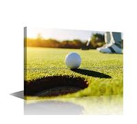 Golfing Sports Pictures Wall Decor Golfer Hits The Ball into The Hole Wall Art Sunset Landscape Artwork for Living Room 1 Piece Canvas Print House Decorations Framed Ready to Hang(16"Wx24"H)