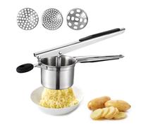 Golgner Potato Press Stainless Steel Spaghetti Ice Cream Press, Spaetzle Press with 3 Interchangeable Strainers, Potato Squeezer, Potato Press, Dishwasher Safe, for Mashed Potatoes, Fruit Juices,