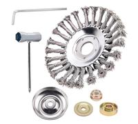 Golgner Weed Brush, Brush Cutter, Round Brush, Wild Herb Brush for Brushcutter, Professional Wild Herb Joint Brush, with 25.4 mm Bore, 6 Pieces Mounting Accessories for Effective Moss Removal Weeds (8