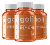 Goli Immune Vitamin Gummy - 180 Count - Elderberry, Vitamin C, D & Zinc, Vegan, Non-GMO, Gluten-Free & Gelatin-Free, Pack of 3