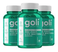 Goli Nutritional Supplement, Pre+Post+Probiotics Gummy - 180 Count - World's First 3-in-1 Gluten-Free, Vegan, Non-GMO, and Gelatin-Free.