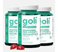 Goli Zero Sugar Pre+Post+Live Bacteria Gummies. World's First 3-in-1 Gluten-Free, Vegan, Non-GMO, and Gelatin-Free