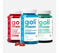 Goli Zero Sugar Trio- World's First 3-in-1 Pre, Post, Probiotic, Apple Cider Vinegar with Vitamin B12 and Probiotics, Ashwagandha & L-Theanine, Vitamin D gummies. Vegan, Gelatin & Gluten-Free, Non-GMO