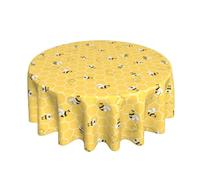 GOLIANDA Bee Tablecloth 60 Inch Round, Bee Kind Yellow Table Cloth Honeycomb Decorations Spring Summer Round Table Cover Polyester Washable Tablecloths for Party Picnic Kitchen Dinner Decor Outdoor