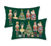 GOLIANDA Christmas Pillow Covers 12x20 Set of 2, Nutcracker Pillowcase, Outdoor Decorations, Green Throw Pillows, Farmhouse Winter Holiday Linen Cushion Covers for Sofa Home