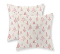 GOLIANDA Christmas Pillow Covers 18x18 Set of 2, Xmas Tree Geometric Pink Throw Pillows Winter Farmhouse Holiday Decorations Square Christmas Cushion Covers for Couch Home