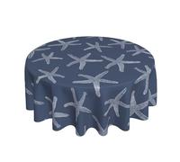 GOLIANDA Nautical Coastal Tablecloth 70 Inch Round Navy Blue Starfish Table Cloth Summer Beach Ocean Decorations Stain Resistance Polyester Round Table Cover for Parties Picnic Kitchen Decor Outdoor