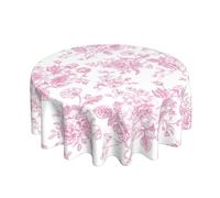 GOLIANDA Pink Floral Tablecloth 70 Inch Round Vintage Chinoiserie Flower Table Cloth Spring Decorative Polyester Stain Resistance Round Table Cover for Party Picnic Kitchen Decoration Outdoor Indoor