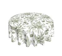 GOLIANDA Sage Green Floral Round Tablecloth 70 Inch Round Green and White Chinoiserie Flower Toile Table Cloth Spring Polyester Stain Resistance Decoration Table Cover for Party Picnic Kitchen Decor