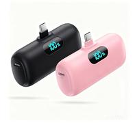 golioklsy [2 Pack] Mini Portable Charger USB C, 5000mAh Cell Phone Portable Power Bank, 22.5W PD Fast Charging Battery Pack for iPhone17/16/15/Android etc, Travel Essential, LCD Display, Black&Pink