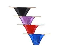 Golirsteca Men's Ice Silk Triangle Briefs Low Waist Thin Strap Half Back Coverage Bikini Briefs Underwear Breathable Panties, Black/Purple/Red/Royal Blue, M