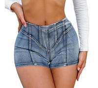 Golirsteca Women's High-Waisted Jean Short Back Zipper Plus Size Booty Party Summer Denim Shorts, Blue, M