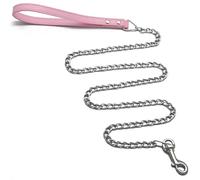 Goliton® Medium small-sized pet dog chain leash lead with PU leather handle (Pink)