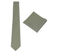 Gollate Mens Solid Linen Tie Set : Slim Necktie with Matching Pocket Square, Sage Green, One size