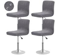 Gollense Stretch Bar Stool Covers with Backs, 4 Pack Water Resistant Jacquard Pub Counter Dining Chair Covers, Square Swivel Barstool Seat Slipcover with Elastic Bottom (Dark Grey)