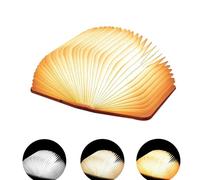 Golleskk Wooden Book Light, 360° Foldable Rechargeable Elegant Indoor Decorative LED Lamp, Three Color Modes for Home, Office, Library Decor, Gift (Small Walnut)