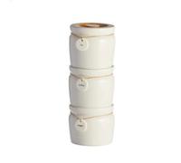 Golli Pilla New Set Of 3 Rustic Modern Stacking Canisters - Made From Stoneware With Bamboo Lid - Medium Size - Perfect For Dry Foods, Tea, Coffee, Sugar, Bread, Crackers