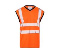 Golomak® Hi Vis Viz Work Utility Sleeveless V-Neck T-Shirt Warning Vest | High Visibility Safety Security Workwear Double Tape Tank Top (Orange V-Neck, Small)