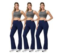 Golomak® Ladies Bootcut Trousers, Pack of 3 Womens Bootleg Elasticated Waist Pull On Stretch Work Pants for Office, Nurse Uniform, Yoga & Smart Casual Wear Bottom Navy 12