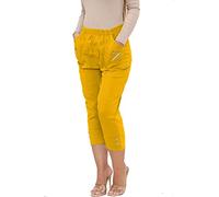 Golomak® Womens Capri Trousers Ladies Cherry Berry Plain Three Quarter 3/4 Length Stretch Fit Elasticated Waist Summer Cropped Pants Short (Mustard, 10)