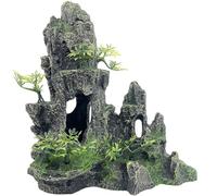 GOLOMOZ Aquarium Decorations Large and Tall Large Aquarium Decorations for Fish Tank Decorations Fish Tank Ornaments Mountain View Stone Ornament Tree Rock Cave Artificial Fish Tank Ornament, Black