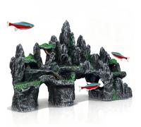 GOLOMOZ Large Fish Tank Decoration - Mountain View Aquarium Ornament Accessories with Tree House,Caves,Hideout,Hideaway,for 40 Gallon Fish Tank, Artificial Rock aquascaping Fish Tank Décor