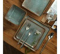 Golonger 12 Piece Melamine Square Dinnerware Set, Square Plates and Bowls Sets, Unbreakable Plate Set for 4, Lightweight, Dishwasher Safe and BPA Free, RV Safe