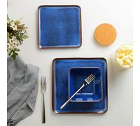 Golonger Melamine Dinnerware Sets, 12 Pcs Square Plates and Bowls Sets of 4, Unbreakable Dishes Set for Outdoor Use, Lightweight Dishware Set for Camping,Patio and RV, Dishwasher Safe, Navy Blue