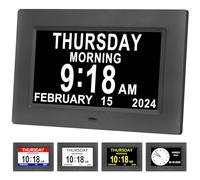 Golony Dementia Clock.Large-size Display.Digital Calendar Clock with Day and Date.12 Alarms and 5 UI Interfaces.Wired Power Supply Clocks.（7 Inch Black）