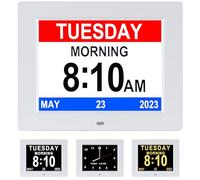Golony Digital Calendar Day Clocks for Elderly, Extra Large Day Date Time Dementia Clock with 12 Alarms for Vision Impaired, Memory Loss, Senior, Alzheimer (8’’ white)
