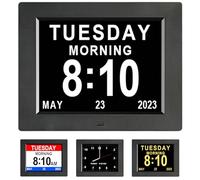 Golony Digital Calendar Day Clocks for Elderly, Extra Large Day Date Time Dementia Clock with 12 Alarms for Vision Impaired, Memory Loss, Senior, Alzheimer (8’’ balck)