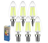 Golopatop C35 E14 LED Filament Candle Light Bulbs, 4W 6500k Cool White E14 LED Light Bulb Daylight C35 SES Small Edison Screw Bulbs, 40W Equivalent, Non Dimmable,Pack of 6